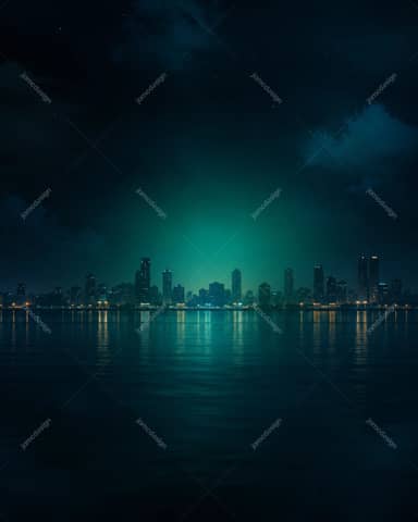 Teal City Skyline Night Background
