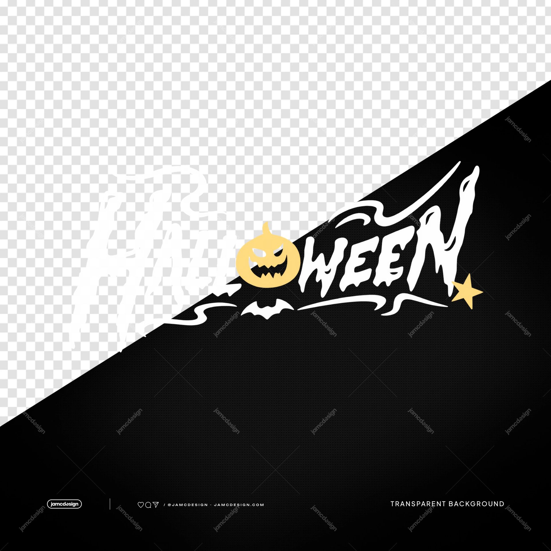 Spooky Halloween Word Art With Pumpkin And Star PNG. Download this transparent PNG Halloween graphic featuring bold white dripping lettering