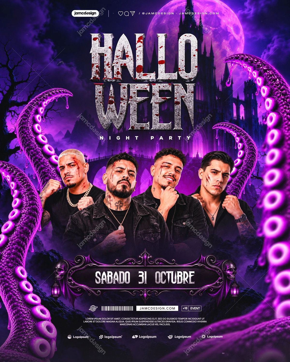 Modèle De Flyer De Soirée D’Halloween Aux Tons Violets PSD
