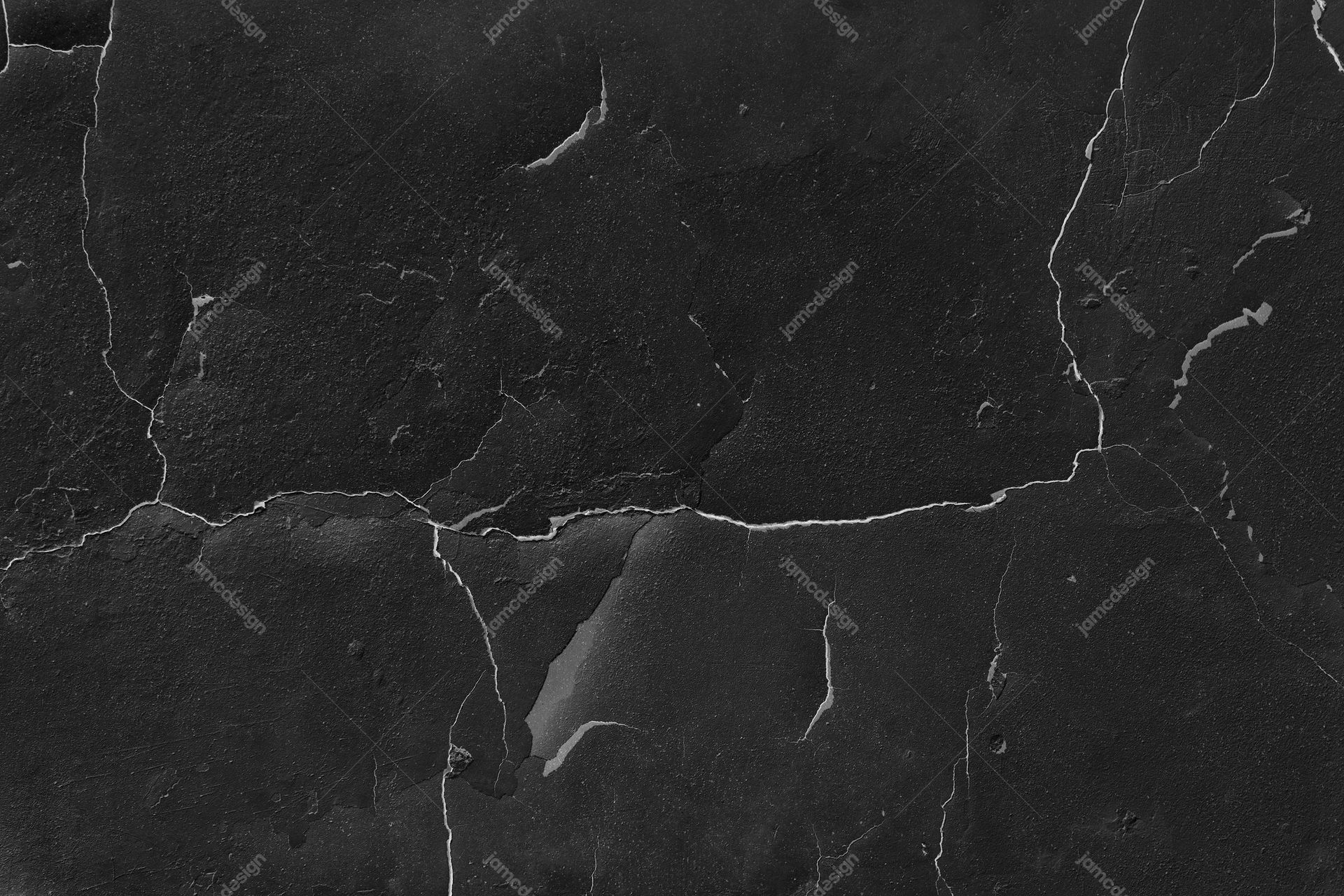 Dark Cracked Stone Texture Background. This JPG texture shows a dark stone surface split by fine pale cracks, with a rough, distressed monochrome appearance