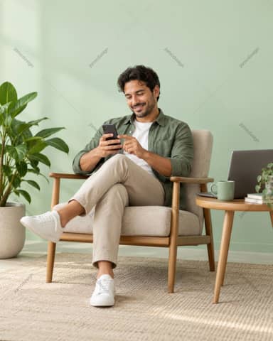 Man Using Smartphone In Modern Living Room