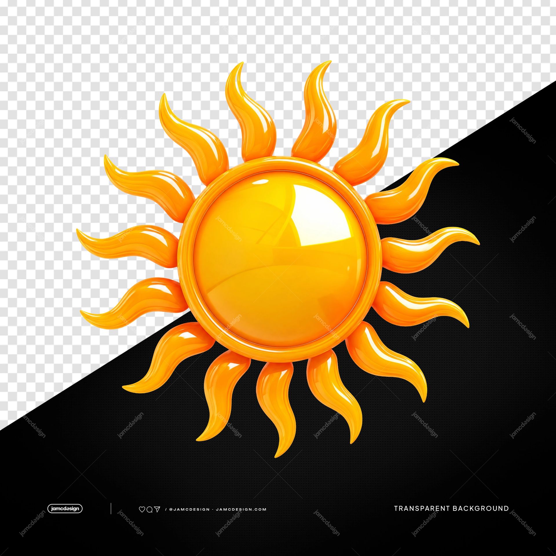 3D Stylized Sun Emblem PNG Transparent Background. 3D stylized sun emblem supplied as a PNG with a transparent background