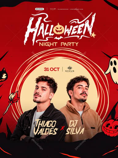 Halloween Night Party Flyer Template With Cream Circle PSD