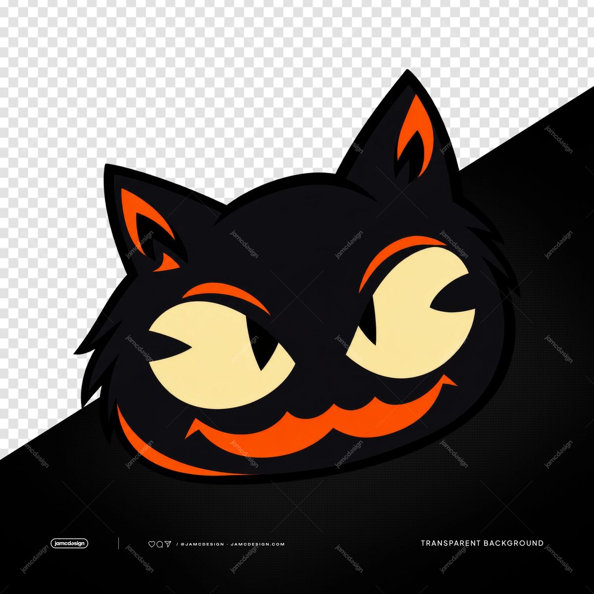 Visage De Chat D’Halloween Au Sourire Orange PNG