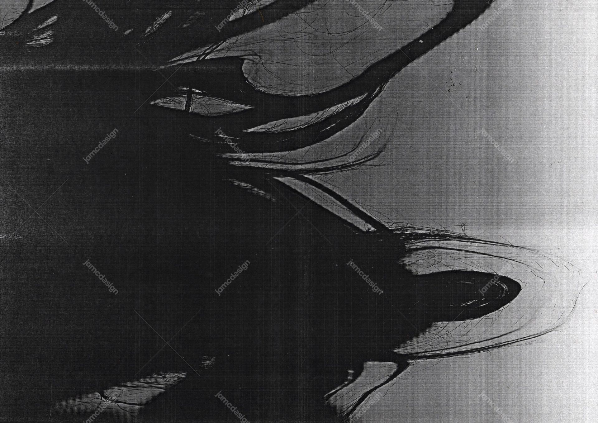 Sweeping Black Brushstrokes On Silver-Gray Texture. This monochrome JPG texture combines broad black brush waves with a brushed silver grey surface and fine