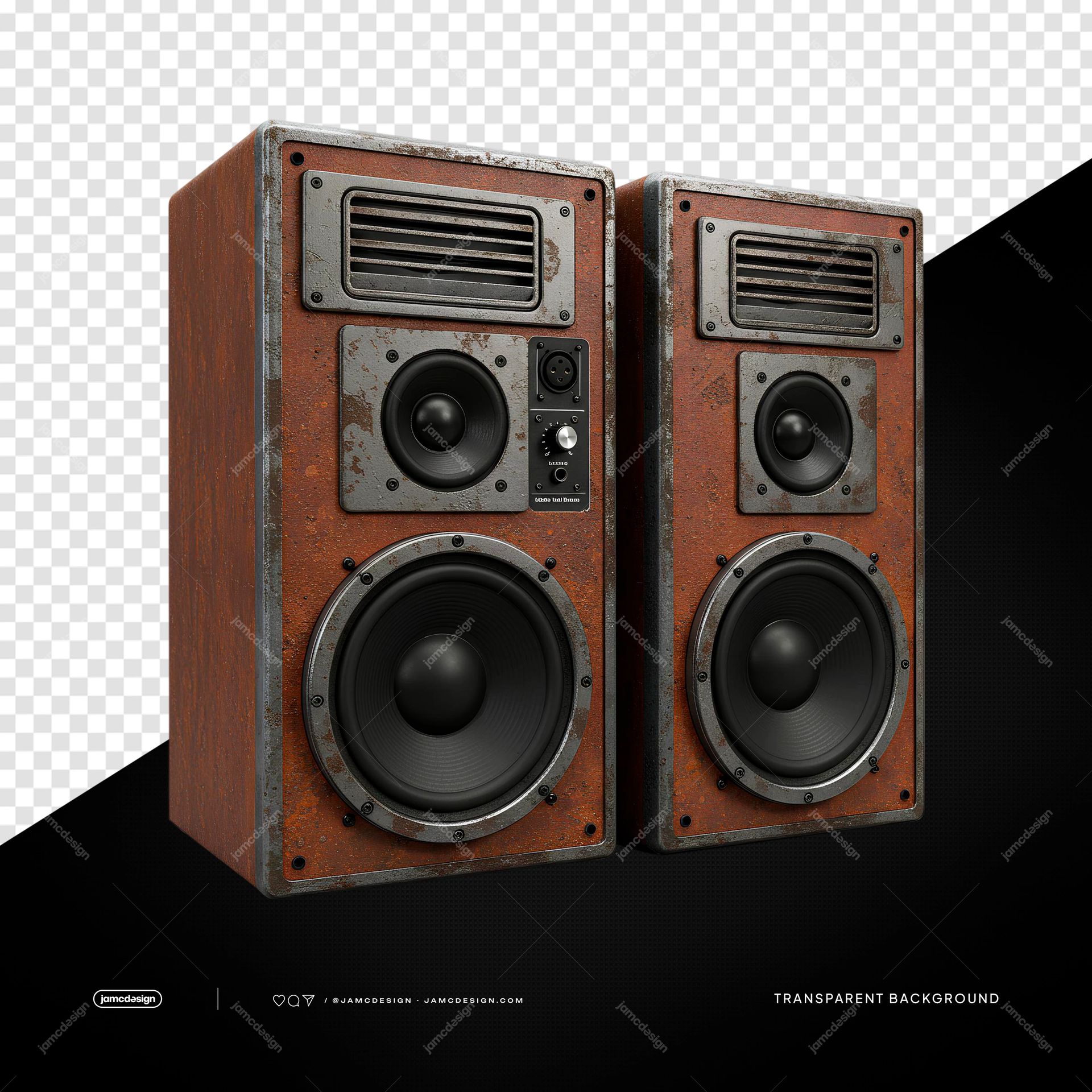 Vintage Wooden Speaker Pair With Red Trim Red Speakers PNG Transparent. A PNG transparent object showing a pair of vintage wooden speakers with red trim