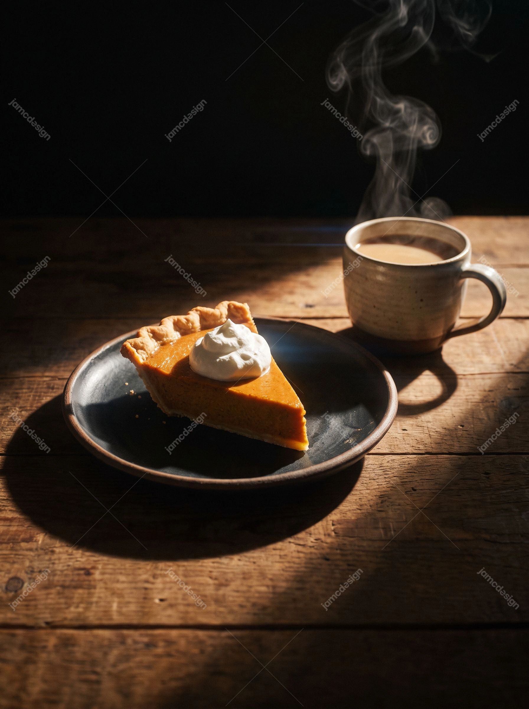 Foto De Porción De Tarta De Calabaza Con Nata Y Café. Descarga esta foto JPG de una porción de tarta de calabaza con nata montada