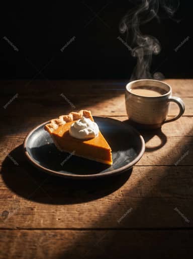 Foto De Porción De Tarta De Calabaza Con Nata Y Café