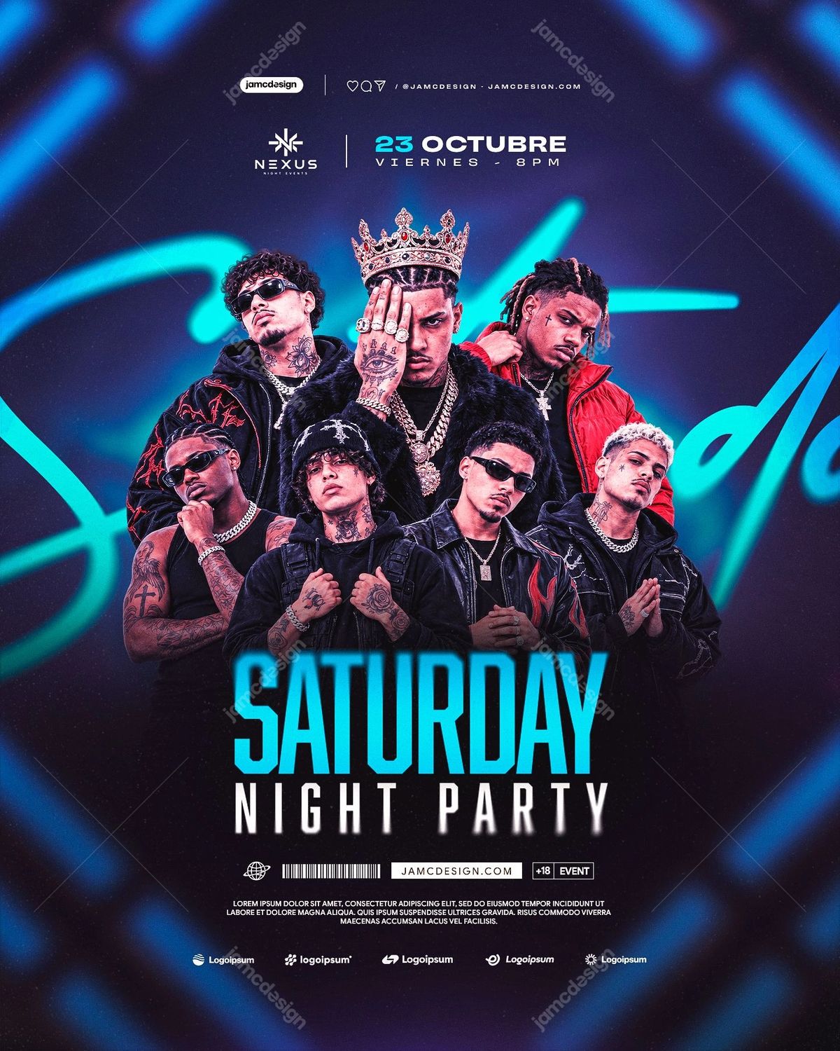Modèle De Flyer De Fête Du Samedi Soir Au Néon Cyan PSD