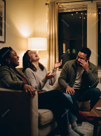 Friends Laughing Together At A New Year's Party