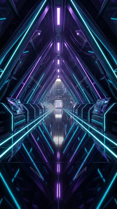 Cyan And Purple Sci-Fi Corridor Background