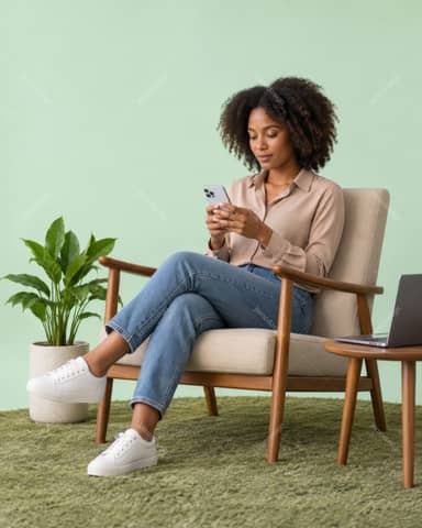 Black Woman Using A Smartphone In A Minimal Interior