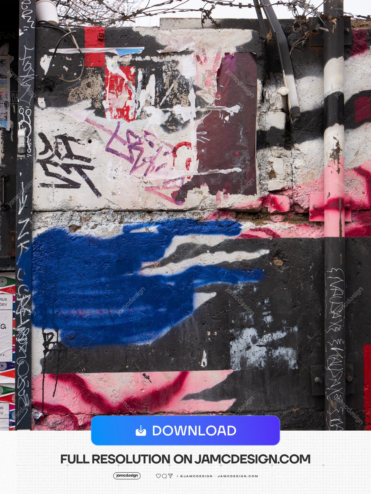 Weathered Graffiti Wall Texture PNG. Download this PNG texture of a weathered urban wall, with torn paper remnants, rough concrete and layered black — Additional preview