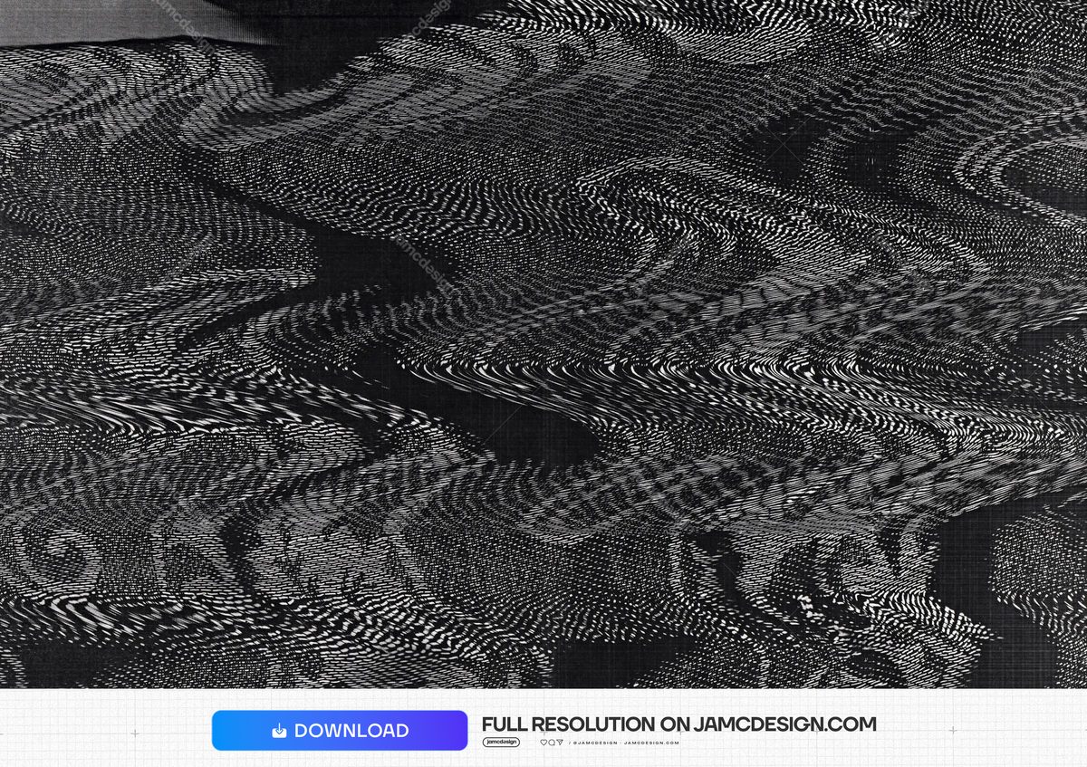 Analog Glitch Wave Texture. This JPG texture shows fine, wavering lines in a distorted monochrome glitch pattern with a grainy, analog look — Additional preview