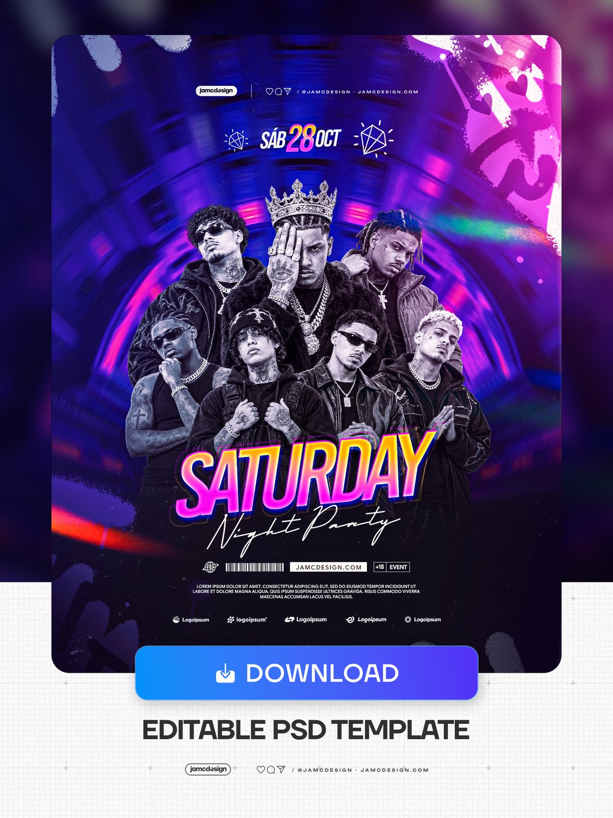 Modèle De Flyer De Soirée Du Samedi Au Néon Violet PSD. Flyer d’événement PSD modifiable pour une fête du samedi soir — Aperçu supplémentaire