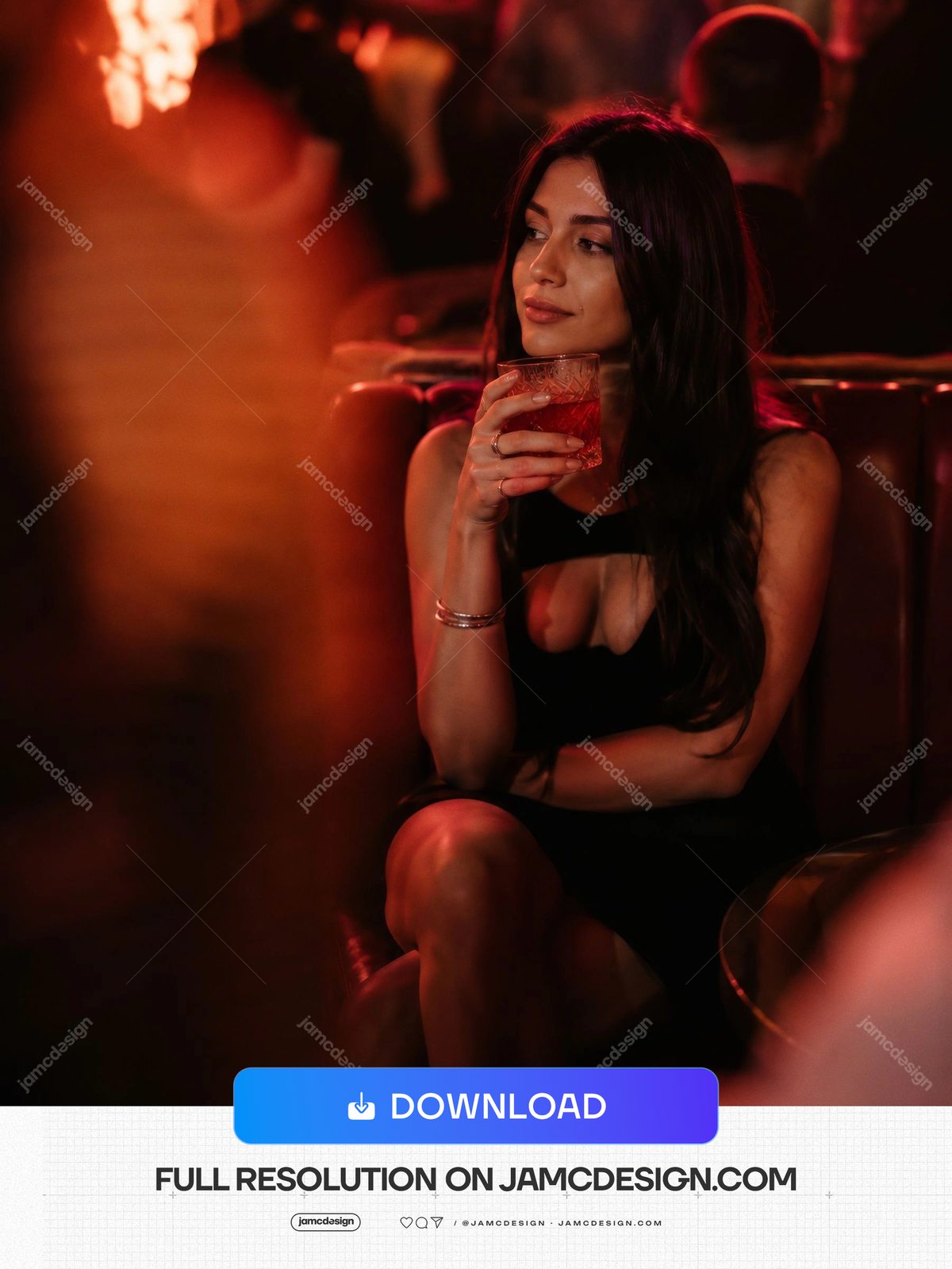 Woman Relaxing With Cocktail In Luxury Nightclub Lounge. This JPG photo shows a seated woman holding a cocktail glass in a dark nightclub lounge — Additional preview