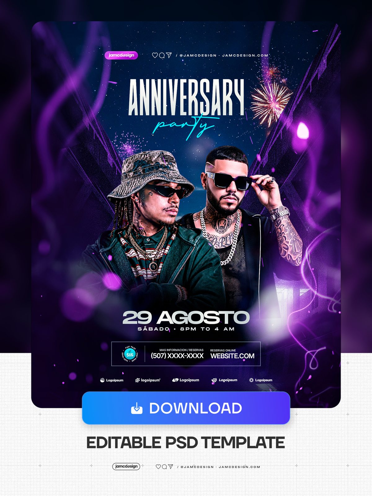 Modelo De Flyer Festa De Aniversário Para Mídias Sociais PSD Editável. Modelo PSD editável para um flyer de aniversário para mídias sociais — Prévia adicional