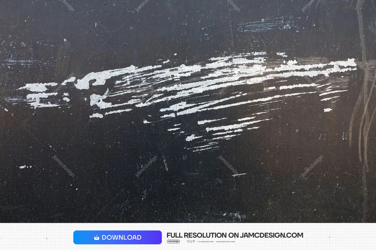 Dark Surface Texture With White Paint Streaks. Download this JPG texture of rough white paint scrape strokes across a dark, scuffed gray surface — Additional preview