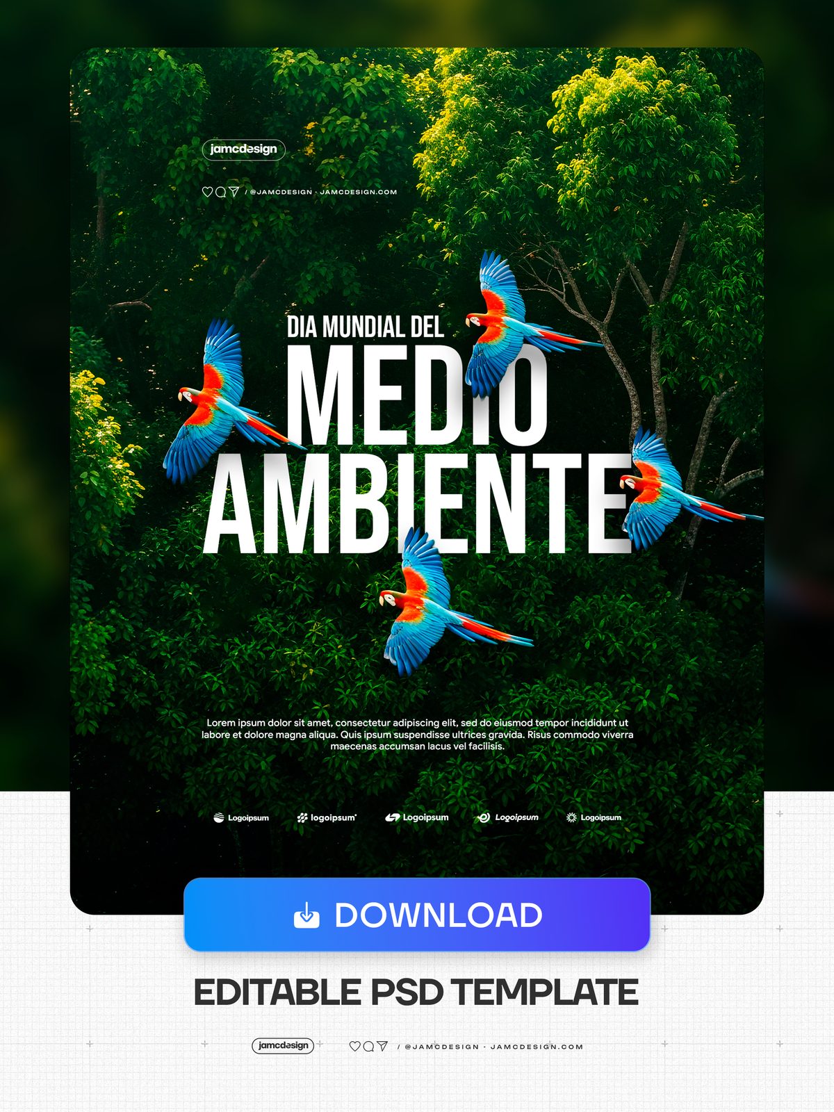 Dia Mundial Del Medio Ambiente Plantilla De Flyer PSD Editable. Plantilla PSD editable para un flyer de evento de concienciación ambiental con un denso dosel — Vista previa adicional