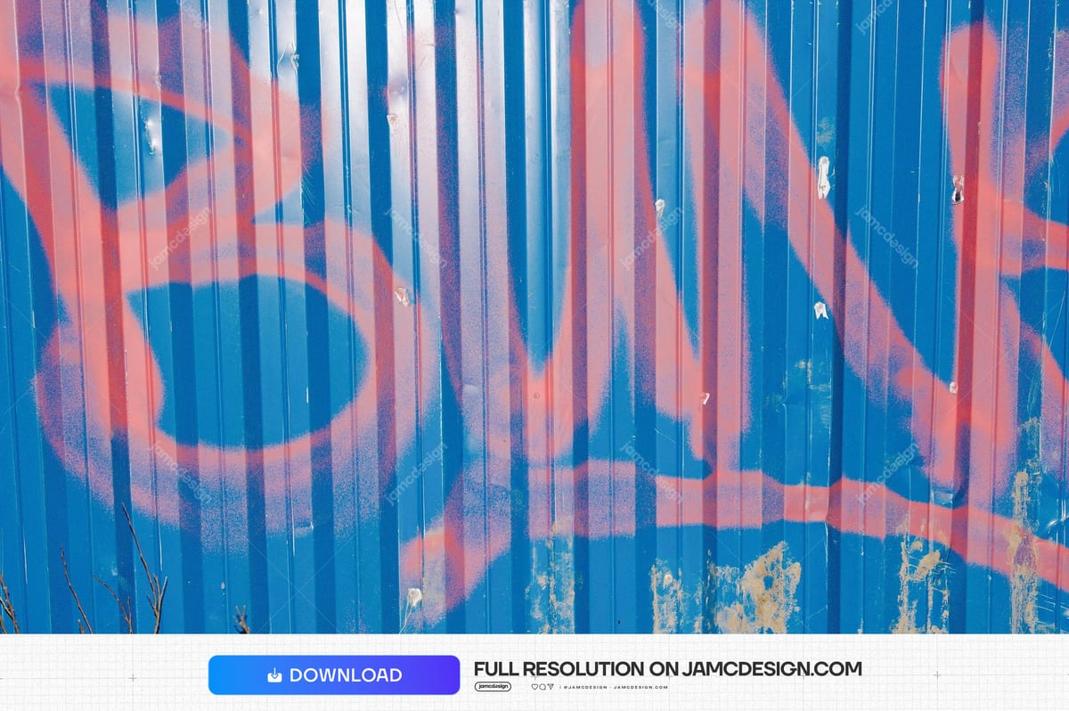 Pink Graffiti On Blue Ribbed Metal Wall Texture. Download this JPG texture of pink graffiti strokes across a ribbed blue metal wall — Additional preview