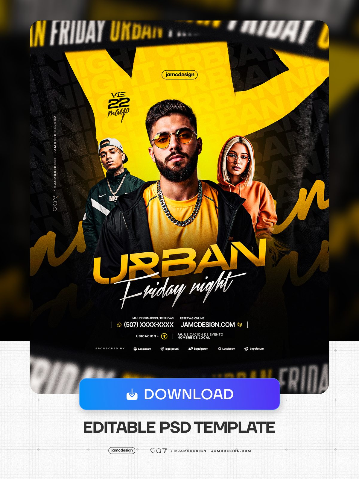 Plantilla De Flyer Viernes Por La Noche Urbano PSD Editable. Plantilla PSD editable para un flyer urbano de evento de viernes por la noche — Vista previa adicional
