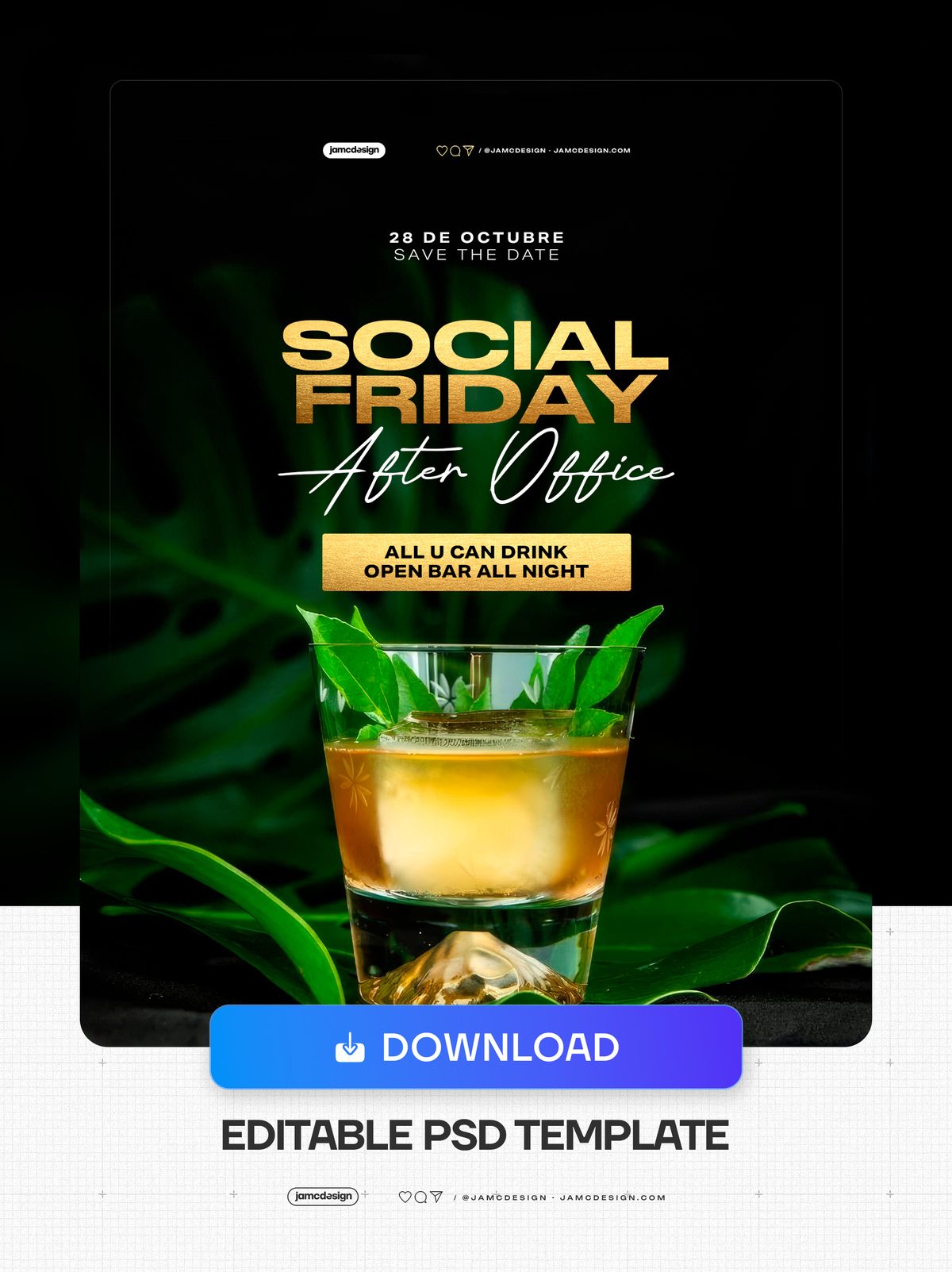 Modèle De Flyer After Office Pour Réseaux Sociaux PSD Modifiable. Modèle PSD modifiable pour un flyer de réseau social d'événement after office avec un fond — Aperçu supplémentaire