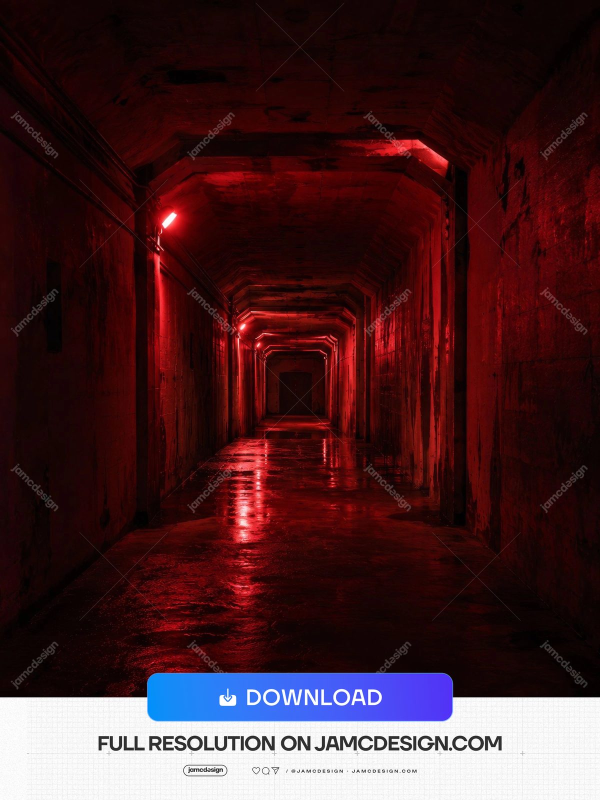 Underground Red Light Tunnel Crimson Walls Background. This JPG background shows an underground architectural tunnel illuminated by red lights — Additional preview