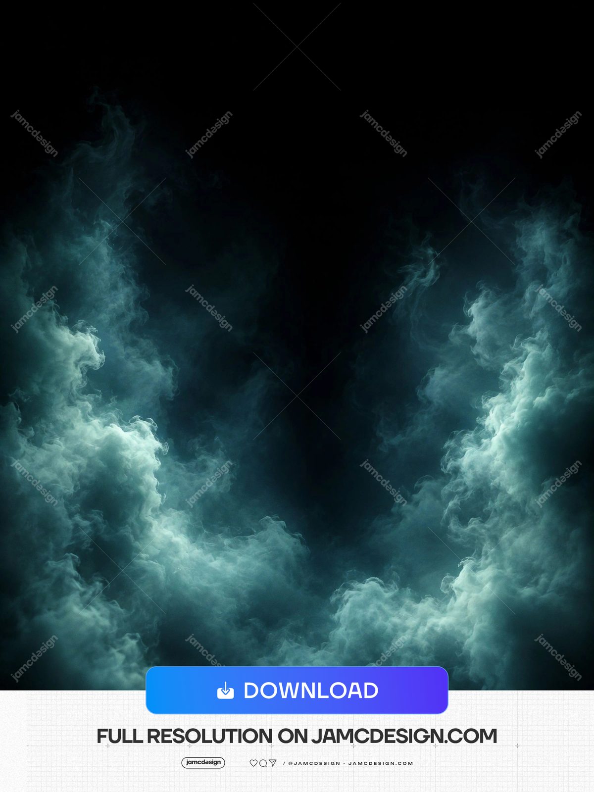 Teal Smoke Clouds Framing Dark Center Background Vertical Teal Texture. JPG overlay texture featuring teal smoke clouds curling around a deep black center — Additional preview