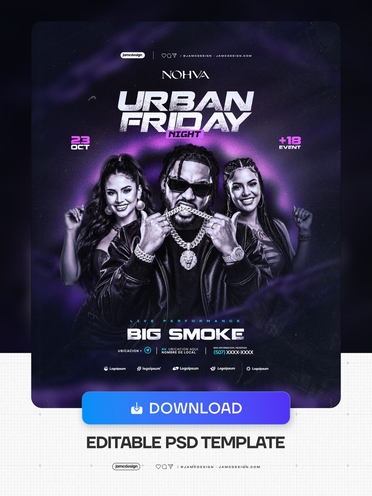 Urban Friday Night Event Flyer Template PSD. This editable PSD event flyer features three fashion styled figures against a dark — Additional preview