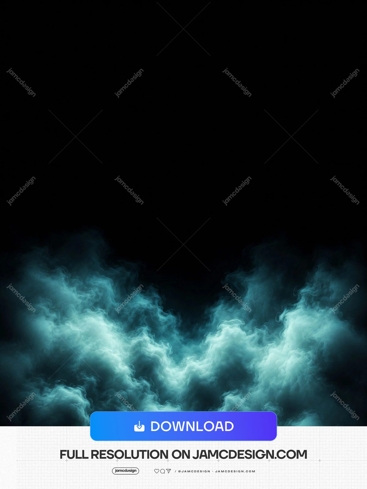Cyan Clouds With Dark Copy Space Background Vertical Turquoise Smoke. This JPG overlay texture shows luminous turquoise smoke clouds rising from the lower edge — Additional preview