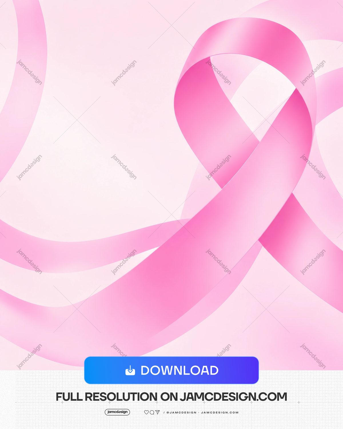 Glossy Pink Awareness Ribbon Pastel Background PNG. This PNG background features an oversized glossy pink awareness ribbon looping across a soft pastel pink — Additional preview