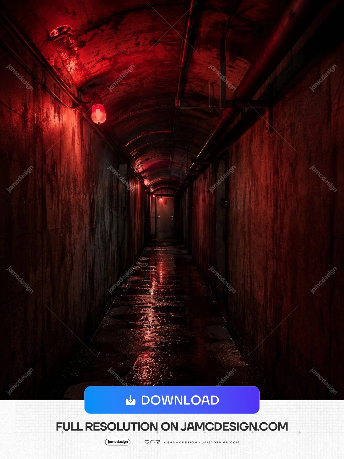 Abandoned Industrial Red Tunnel Dark Walls Background. JPG background showing an abandoned industrial tunnel with rough concrete walls, exposed pipes — Additional preview