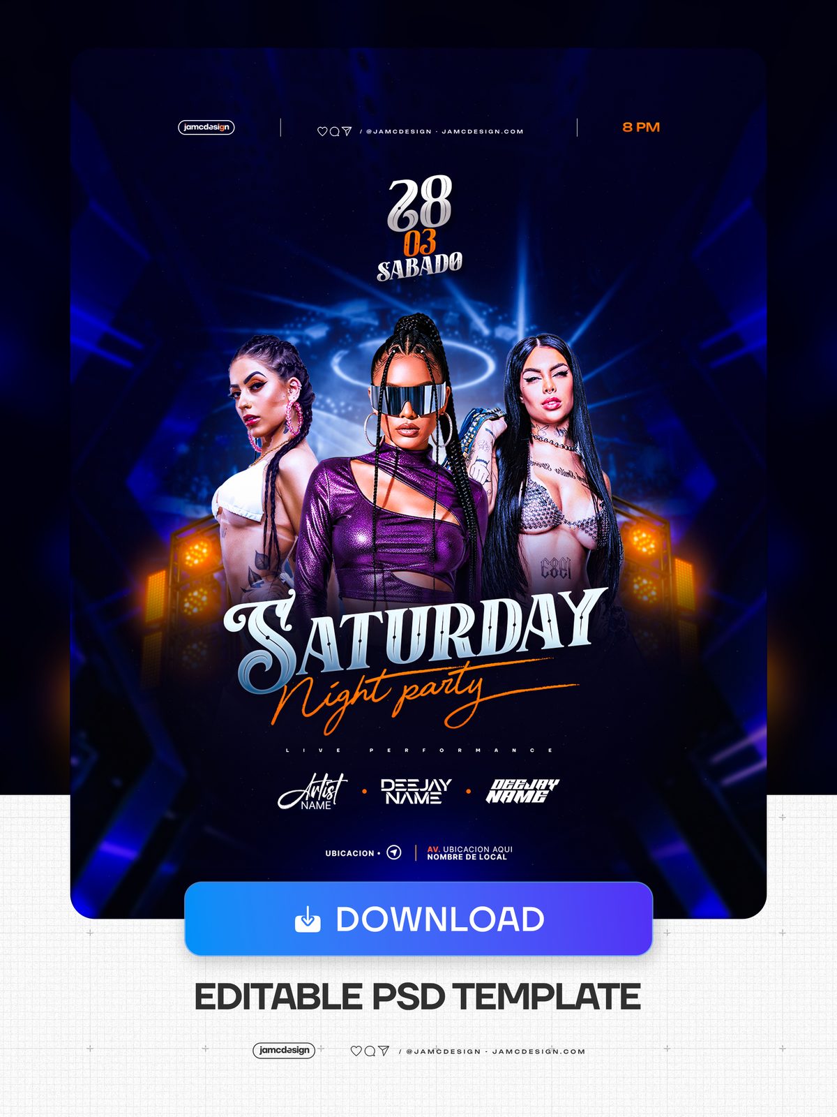 Moody Saturday Night Party Flyer PSD Template. Editable PSD template for a Saturday night party flyer — Additional preview
