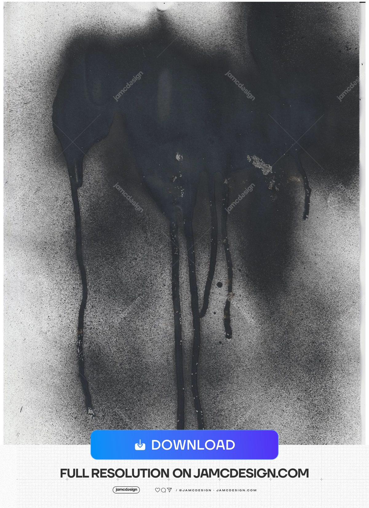 Black Ink Drips Texture. This JPG texture shows black ink pooling and running in long drips across a pale, grainy surface, with a monochrome, distressed look — Additional preview