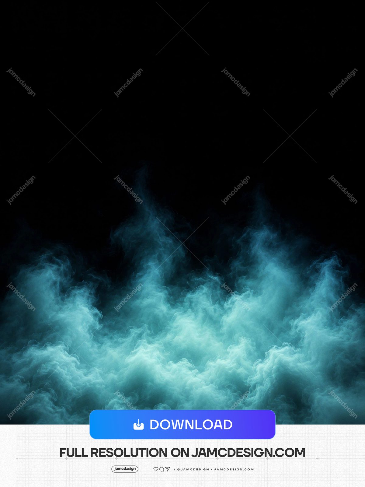 Cyan Mist Cloudscape Dark Background Vertical Luminous Smoke. This JPG overlay texture shows luminous cyan smoke clouds rising from a black background — Additional preview