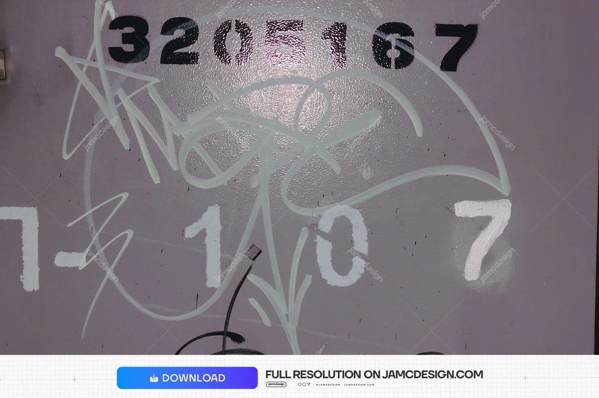 Rough Wall Texture With Pale Graffiti Strokes. Download this JPG wall texture with pale graffiti strokes and stencilled numerals across a muted lavender gray — Additional preview