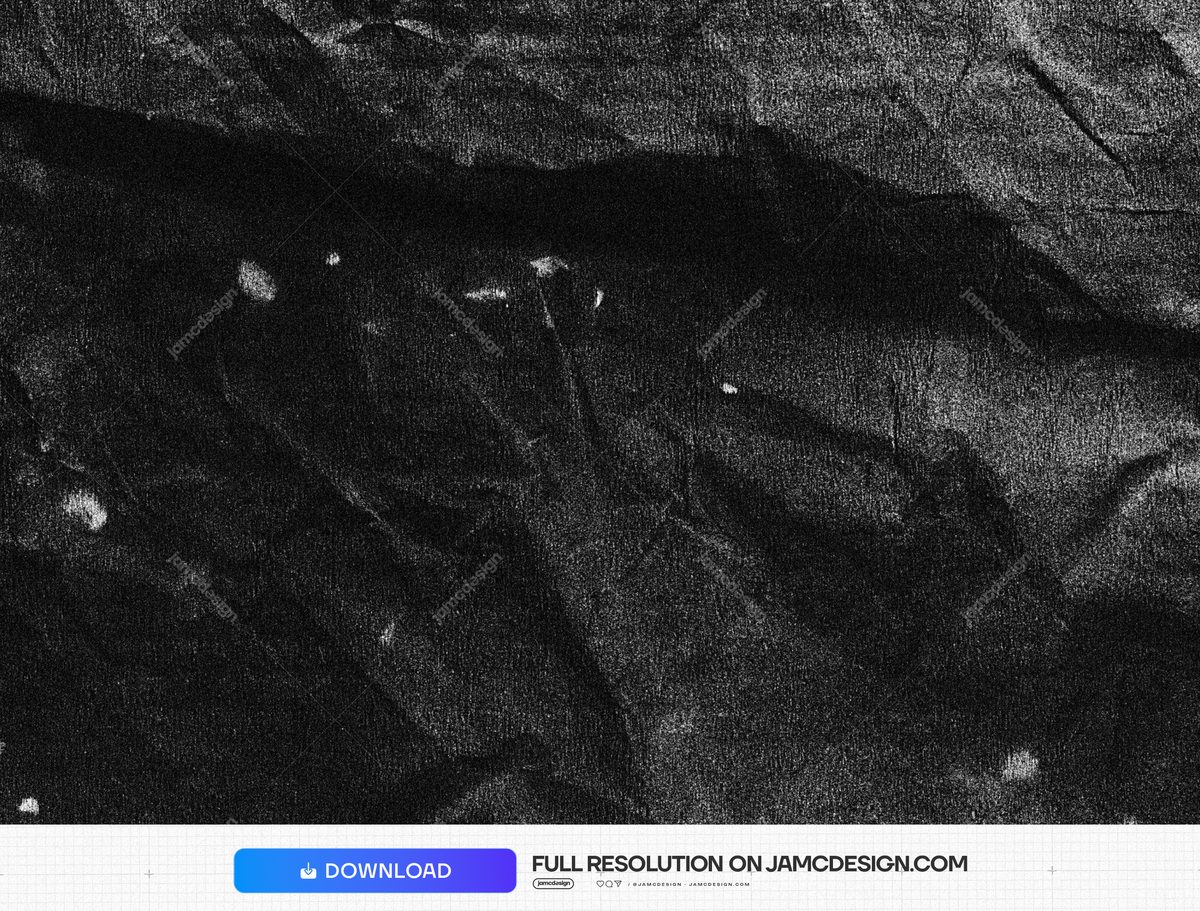 Dark Creased Paper Surface Texture. Download this JPG texture of black wrinkled paper, showing coarse monochrome grain and uneven creases across the surface — Additional preview