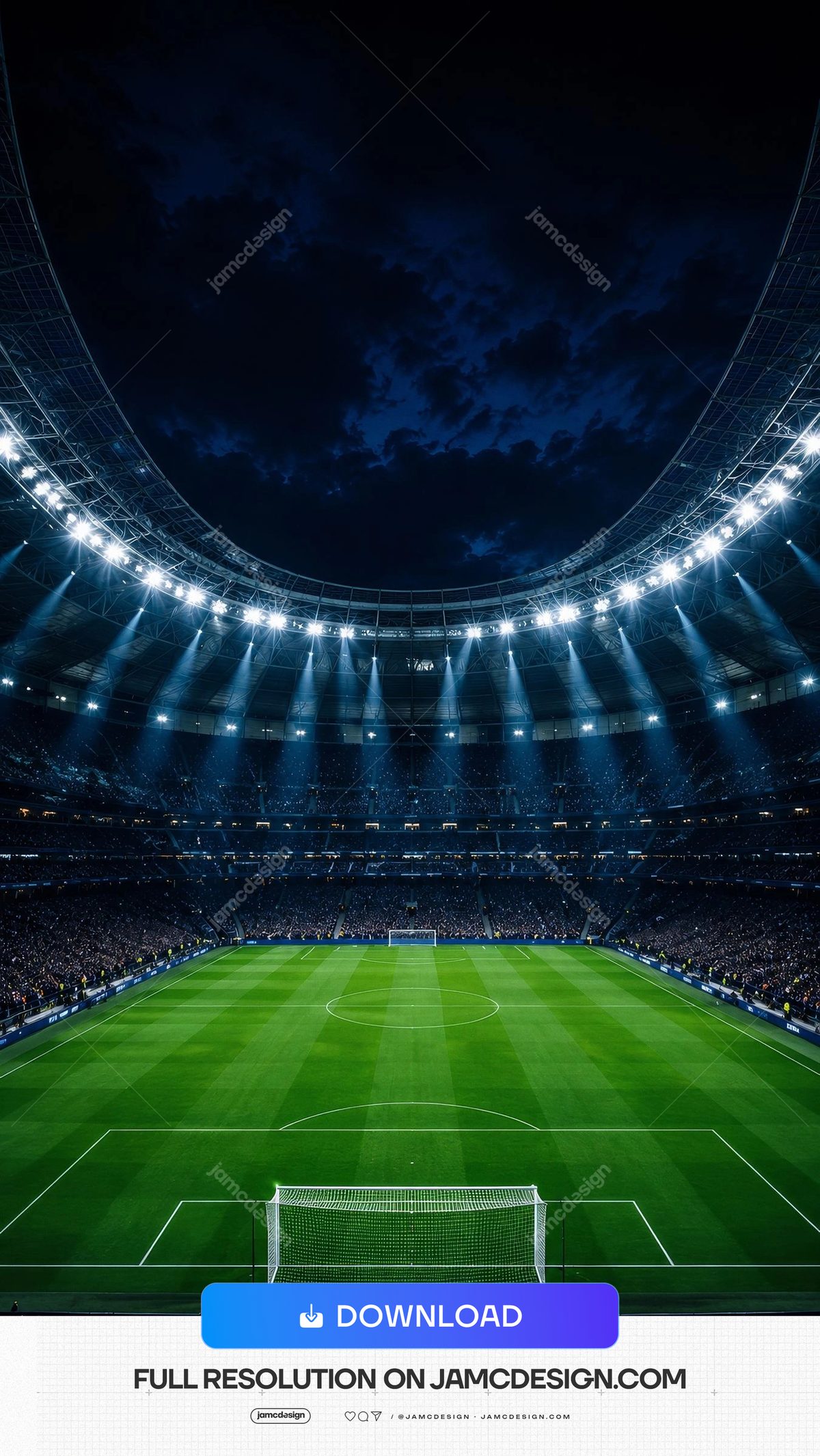 Dramatic Football Arena Under Night Sky Background. JPG background of a dramatic football arena under a deep blue night sky — Additional preview