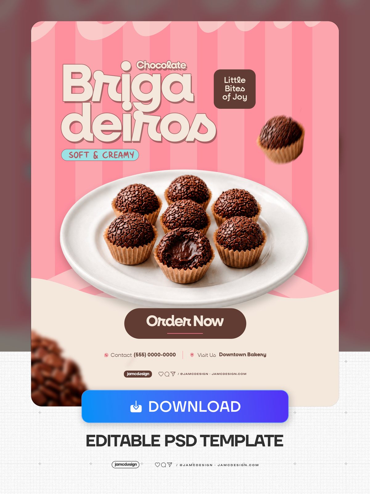 Modèle De Flyer Brigadeiro Au Chocolat PSD Modifiable. Modèle de flyer pour réseaux sociaux en PSD modifiable pour une promotion de desserts au chocolat — Aperçu supplémentaire