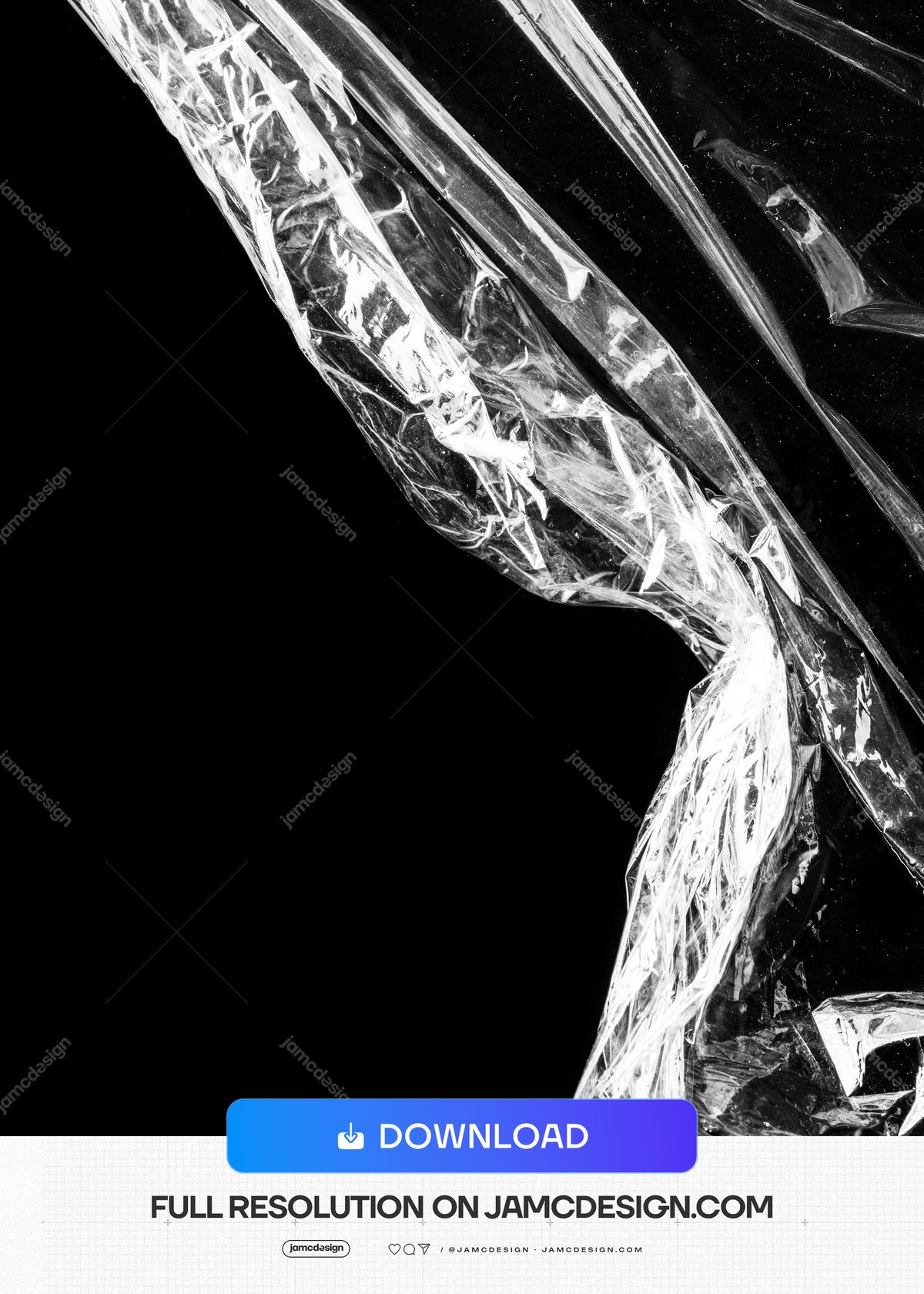 Reflective Crinkled Plastic Texture With Highlights. This JPG texture captures clear plastic folds and sharp white highlights against a black background — Additional preview