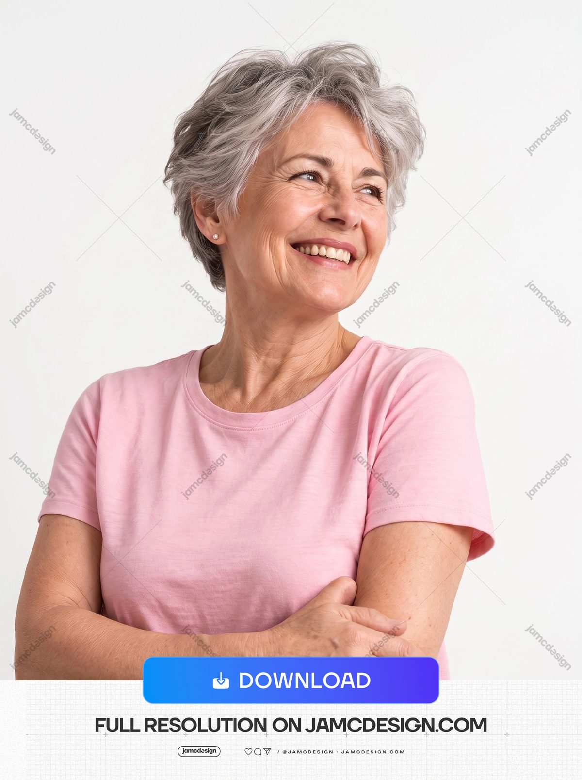 Smiling Older Woman With Crossed Arms. Download this JPG photo of a smiling older woman with short gray hair and crossed arms — Additional preview