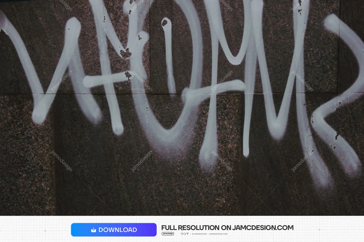 Dark Concrete Wall Texture With Pale Graffiti. This JPG texture shows pale spray painted graffiti across a dark, rough concrete wall — Additional preview