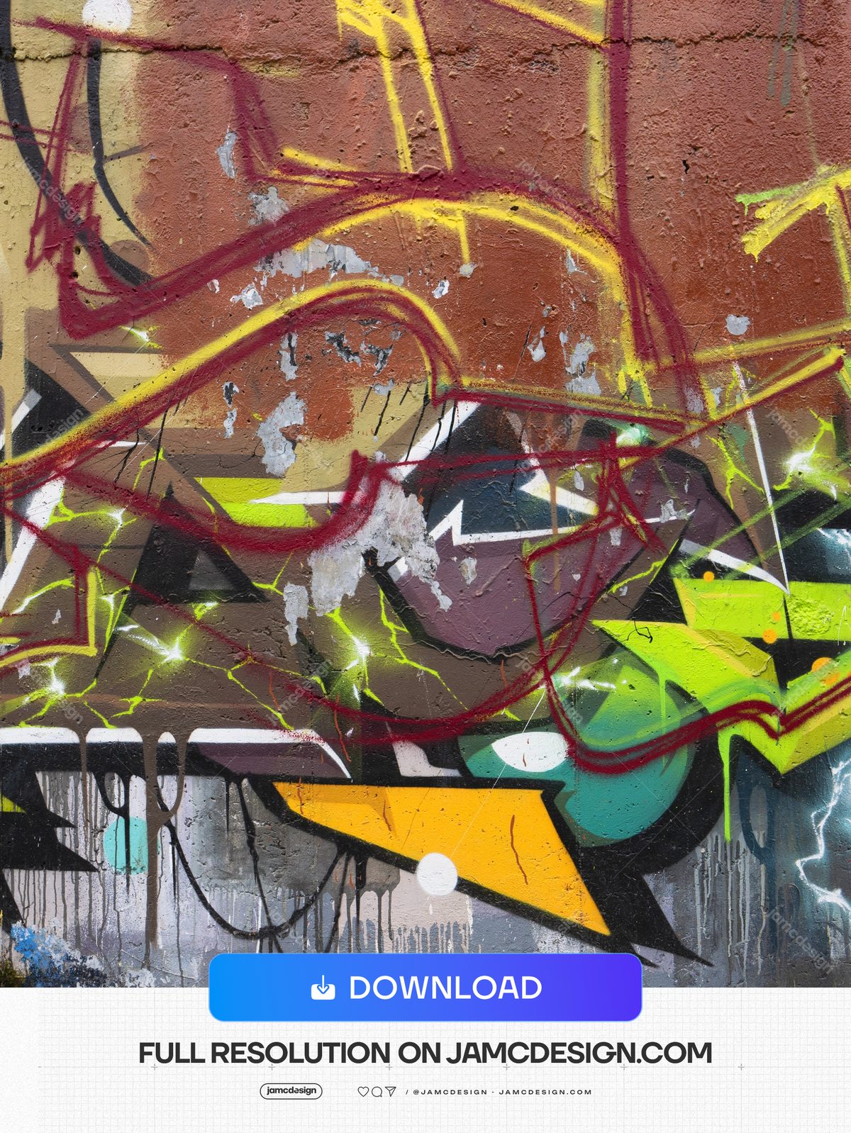 Colorful Graffiti Concrete Wall Texture PNG. This PNG texture shows colorful urban graffiti across a rough concrete wall, with layered angular shapes — Additional preview