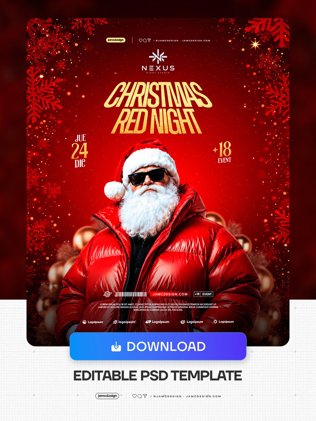 Modèle De Flyer De Fête De Noël Avec Père Noël PSD. Téléchargez ce flyer événementiel PSD modifiable pour une soirée de Noël — Aperçu supplémentaire