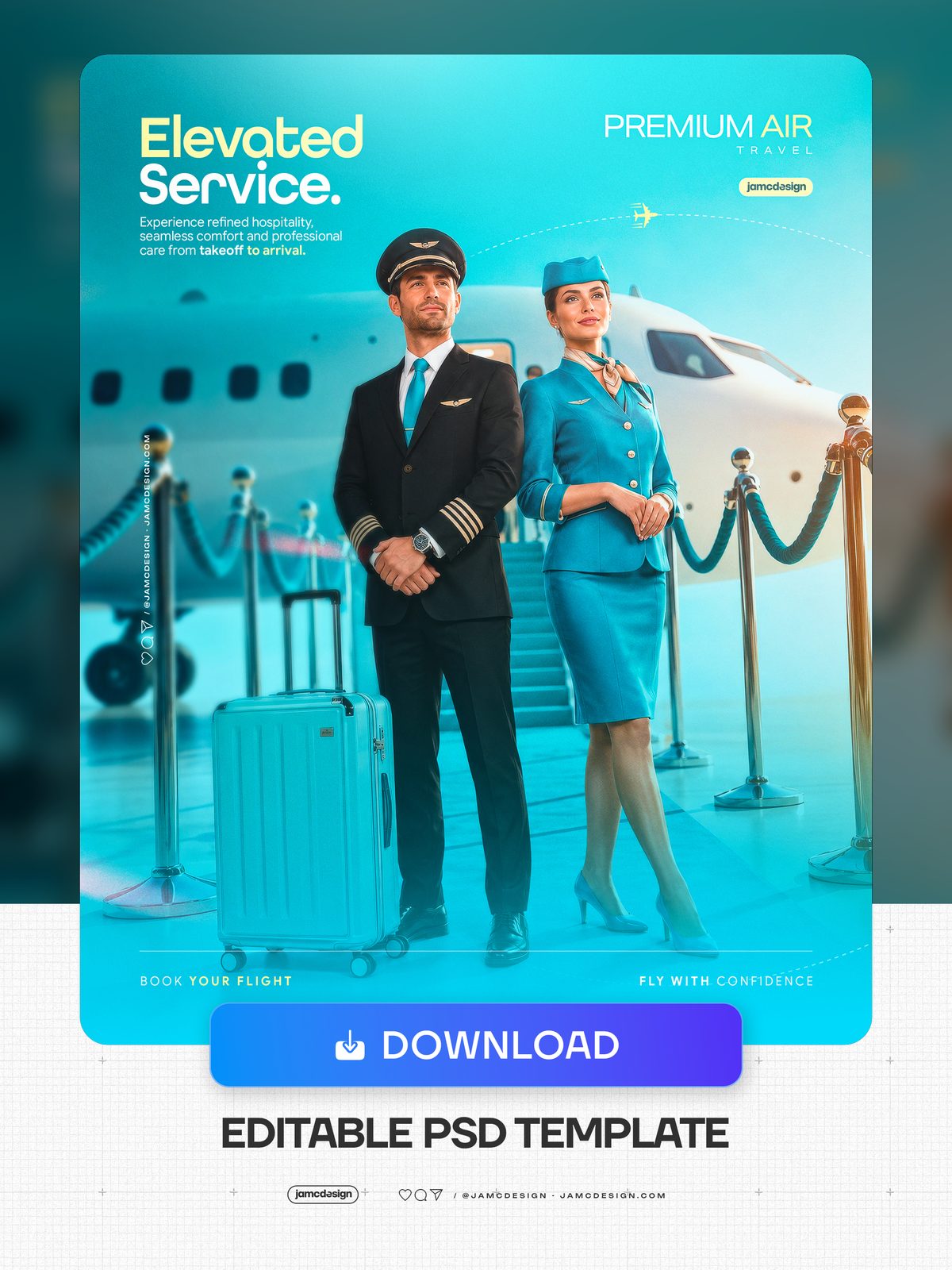 Travel Agency Social Media Flyer Template PSD Editable. Editable PSD template for a luxury travel social media flyer — Additional preview