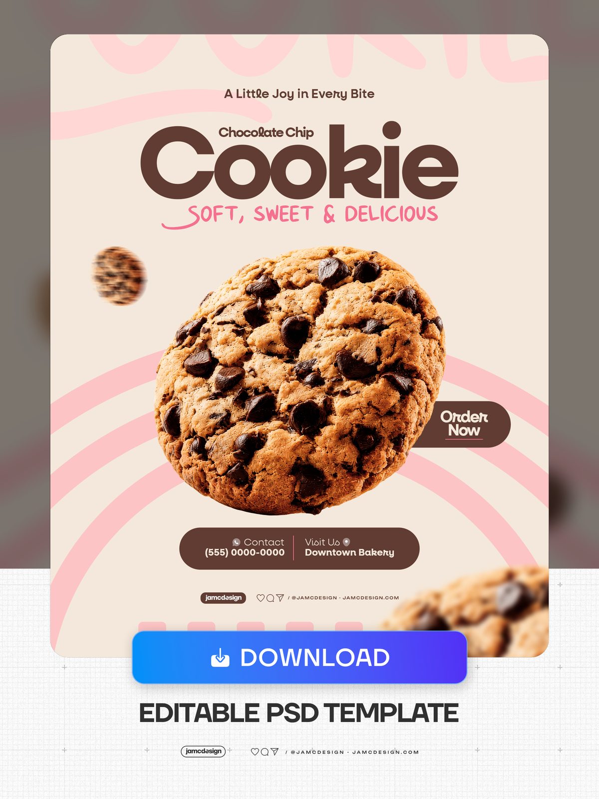 Plantilla De Flyer Venta De Galletas Con Chispas De Chocolate PSD Editable. Plantilla de flyer editable en PSD para una venta de galletas con chispas — Vista previa adicional