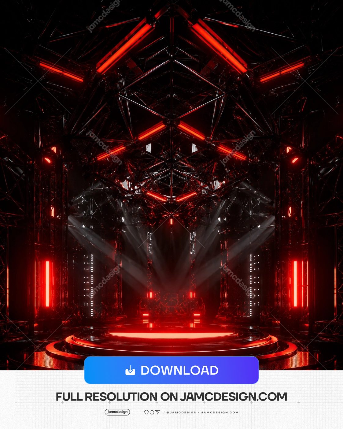 Arrière-Plan Scène DJ Futuriste Néon Rouge Poutre Métal. Arrière-plan de scène de concert futuriste fourni en PNG — Aperçu supplémentaire