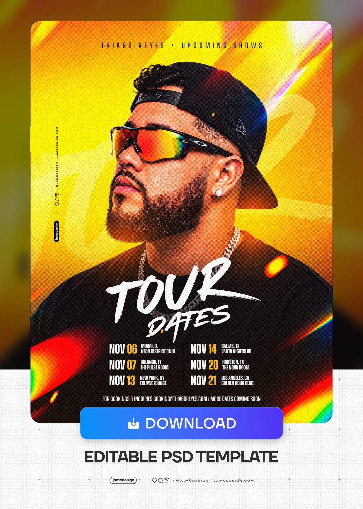 Modèle De Flyer De Dates De Tournée Reggaeton PSD. Téléchargez ce modèle de flyer pour les réseaux sociaux au format PSD — Aperçu supplémentaire