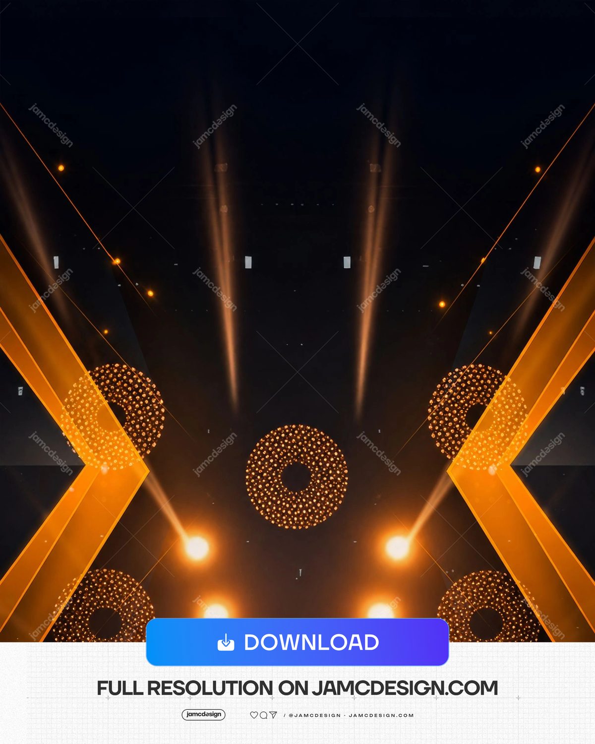 Fond Abstrait Géométrique Doré Lumineux. Fond abstrait géométrique doré lumineux fourni en JPG, avec des faisceaux lumineux orange symétriques se croisant — Aperçu supplémentaire