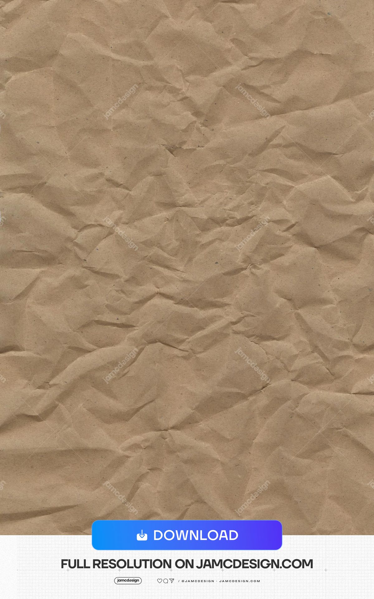 Heavily Rumpled Tan Paper Background. This JPG texture shows tan paper covered in deep, irregular crumples and soft natural shading — Additional preview